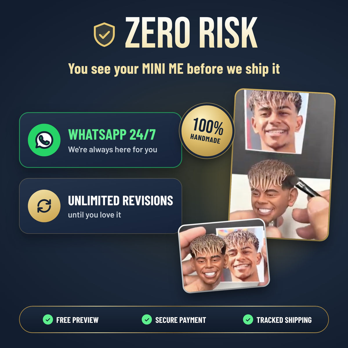 Zero risk – WhatsApp preview, unlimited revisions, 100% handmade